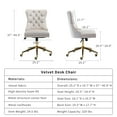 thumbnail image 6 of Home Office Desk Chairs - Beige Velvet Desk Chair Home Office Chair, Upholstered Tufted, Golden Metal Base, Adjustable Swivel Wheels, for Living Room, Bedroom, Office, Vanity, Study (Beige White), 6 of 11