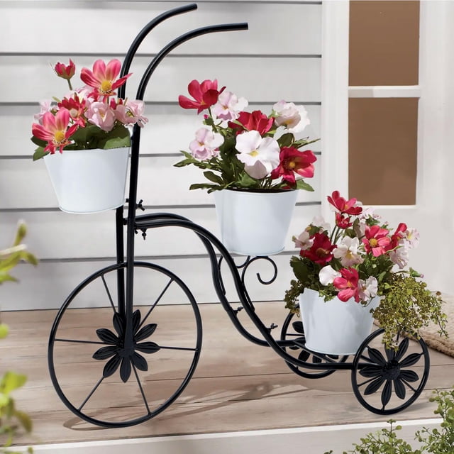 Triciclo metálico BAYN con 3 cubos, 72 x 71 x 25 cm, soporte para plantas