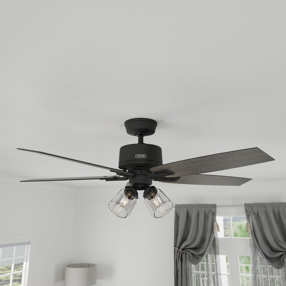Hunter 52 inch Indoor Ceiling Fan with LED Lights and Remote Control - Black Ceiling Fan, Standard Mount, 5 Blades, For Bedroom, Living Room, or Kitchen - Gatlinburg 52429, Matte Black