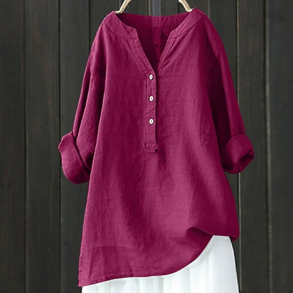 Pisexur Womens Cotton Plus Size Tops Solid Oversized Tees Loose T Shirts Half Sleeve V Neck Color Block Tunic Tops