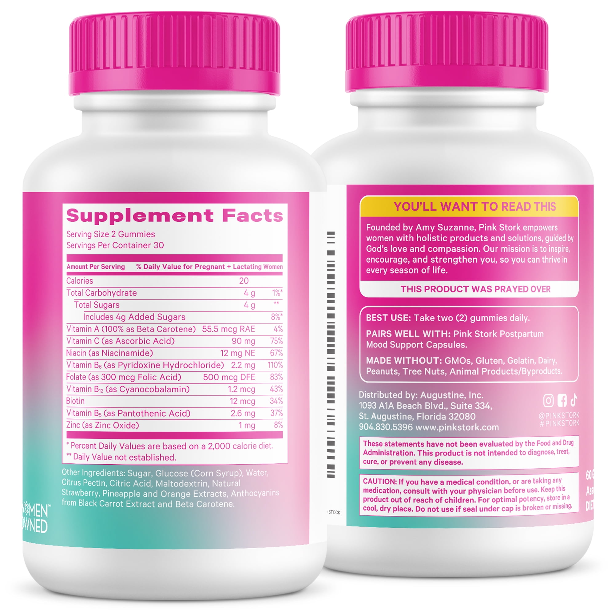 Pink Stork Postnatal Gummies, Multivitamin for Nursing Moms, Lactation Supplement with Folate, 60ct
