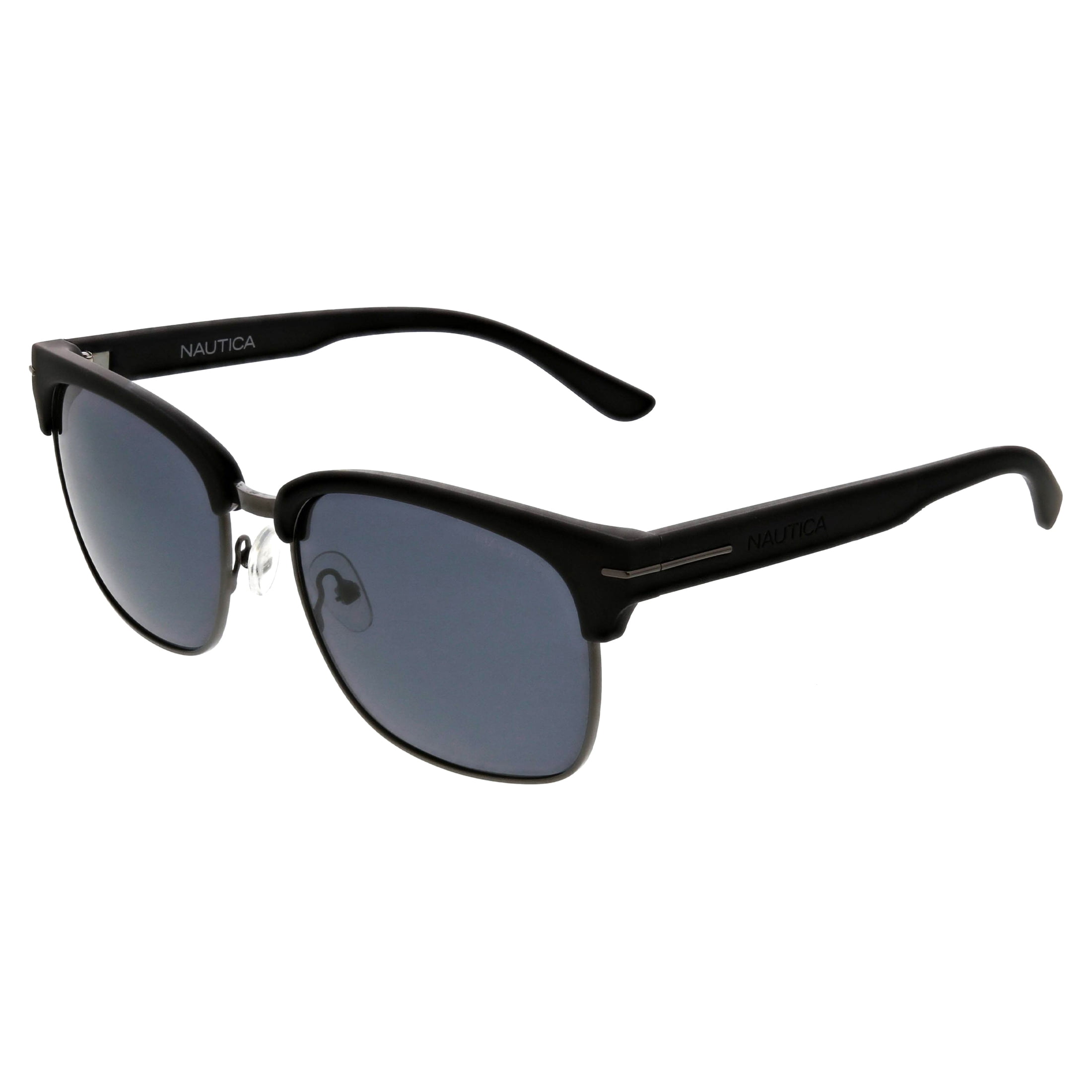 Nautica Mens Retro Browline Polarized Sunglasses, NS1005 Black/Dark Gunmetal