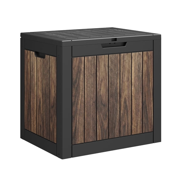 Nihsuao 35 Gallon Resin Outdoor Storage Box and Patio Furniture Side Table for Pool and Garden Accessories, Realistic Dark Wood Grain