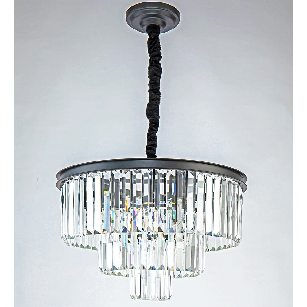 Black Crystal Chandeliers Modern Round Chandeliers Dimmable 6 Lights Ceiling Pendant Light Fixtures 3 Tiers Luxury Raindrop for Living Room Dining Room Bedroom Foyer
