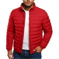 thumbnail image 2 of Men's Winter Large Size Cotton-padded Jacket with Hooded Slim Fit Lightweight Design for Cold Weather Outings, Daily Casual Wear, and Holiday Season Activities,Red,2XL, 2 of 5