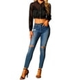 thumbnail image 2 of INSPIRE CHIC Bomber Crop Jacket for Women's Sheer Mesh Lightweight Long Sleeve Jackets XS Black, 2 of 7