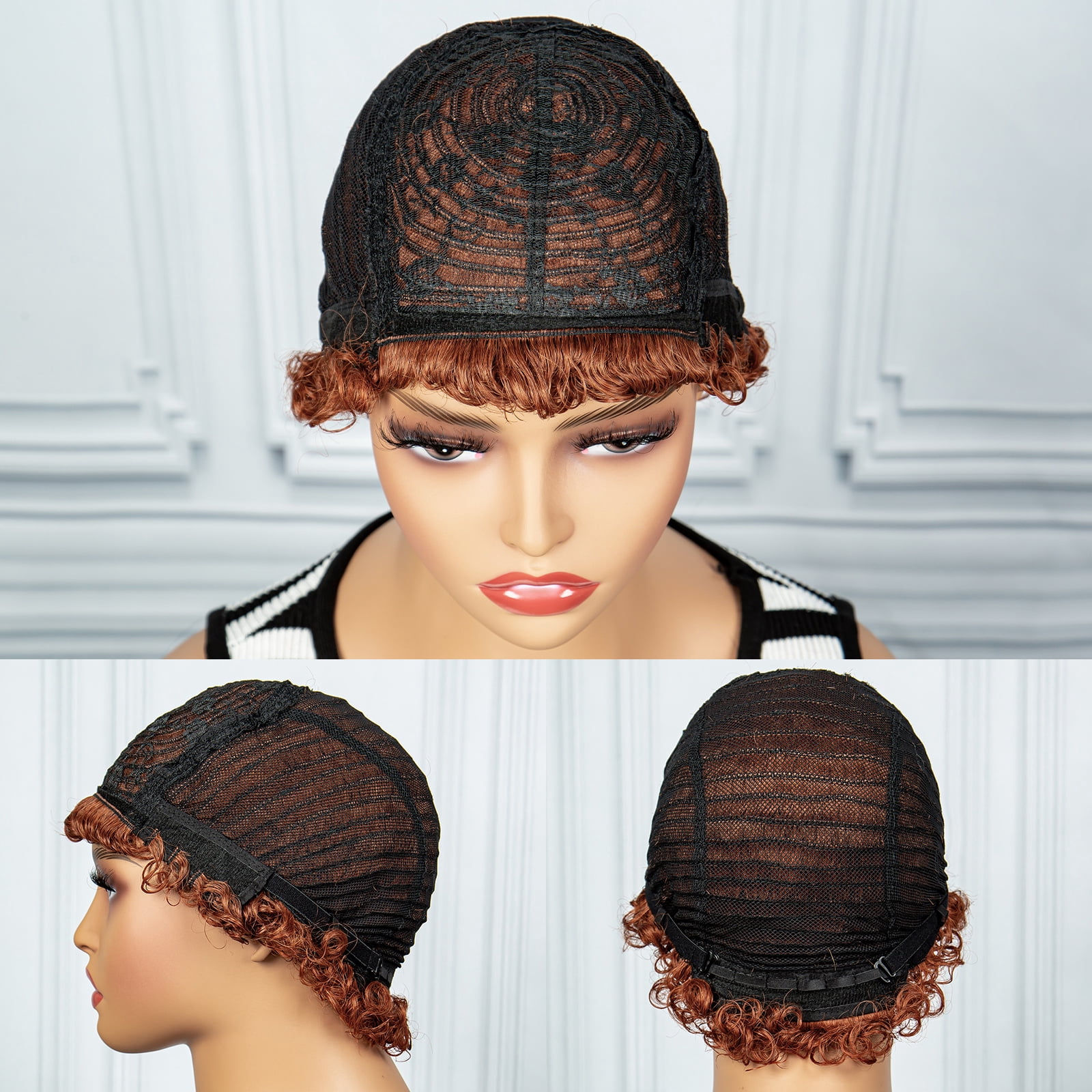 Short Curly Human Hair Wigs Pixie Cut Brazilian Remy Short Wigs Full Machine Made Human Hair 350# Color 180% Density Curly Wig for Women