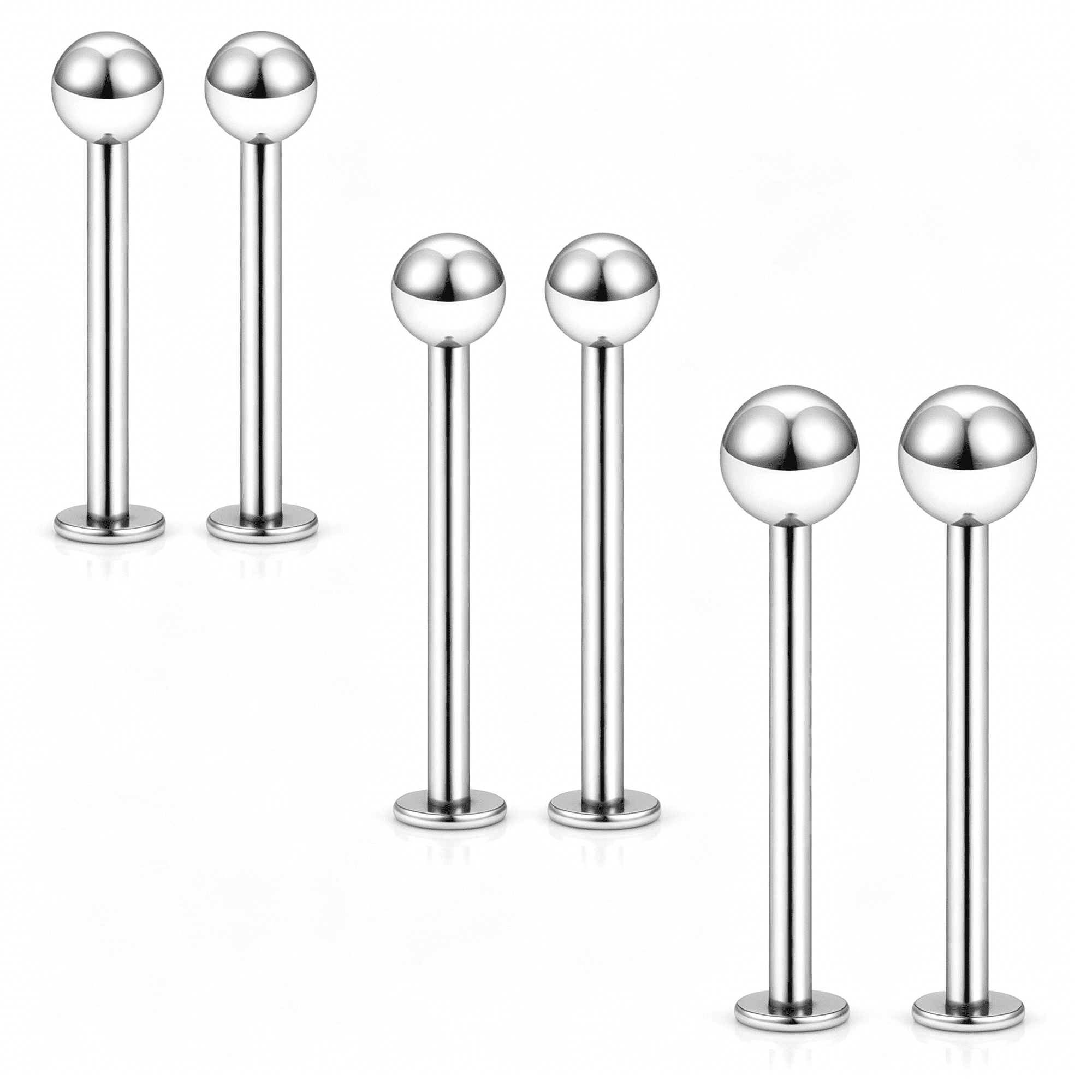DESIGNICE 16G 316L Stainless Steel Labret Cheek Tongue Rings Barbell Body Piercing Jewelry 4Mm 5Mm Bar Size 14Mm-19Mm Bar Length Available 6Pcs