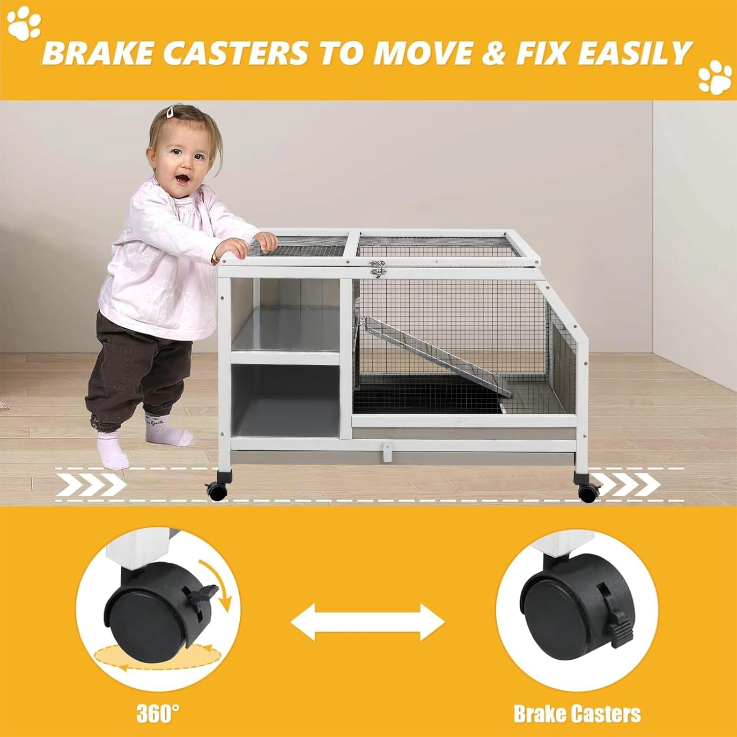 PETSCOSSET Guinea Pig Cage Indoor, Large Small Animal Cage on Wheels with Ramp & Hideout, Easy Clean Hamster Cage with Deep Pull-Out Tray for Rabbit, Hedgehog, Gerbil, Rat, Chinchilla