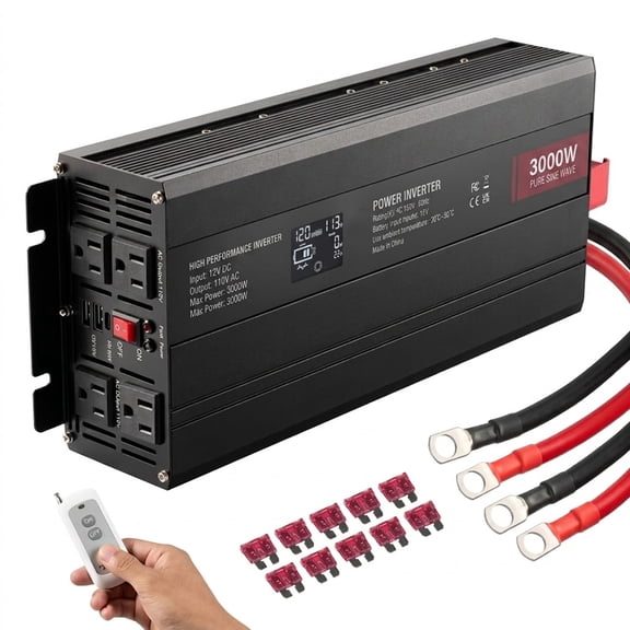 Pure Sine Wave Inverter, DC 12V to AC 120V Power Inverter with 2 AC Outlets 2, for LCD Display and Remote Controller for Large Home Appliances
