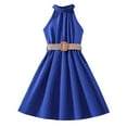 thumbnail image 1 of YOUSNH Robe pour Enfants Couleur Unie Col Suspendu Taille Collection Robe Robe de Princesse Mode Vêtement d'Extérieur Robes pour Filles Bleu Foncé 7-8 Ans, 1 of 5