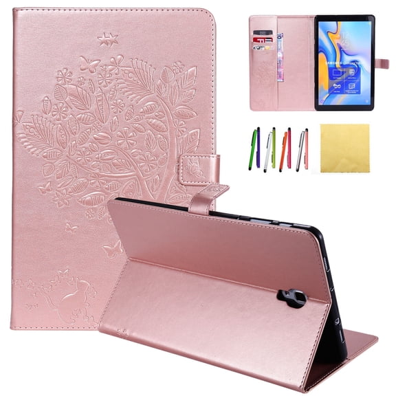 Galaxy Tab A 10.5 2018 Case, Allytech Embossed Cat & Tree PU Leather Stand Folio Wallet Case Cover with Credit Card Slots for Samsung Galaxy Tab A 10.5 (Model: SM-T590/T595/T597), Rosegold