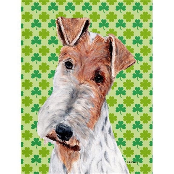 Wire Fox Terrier Lucky Shamrock St. Patricks Day Flag Garden Size