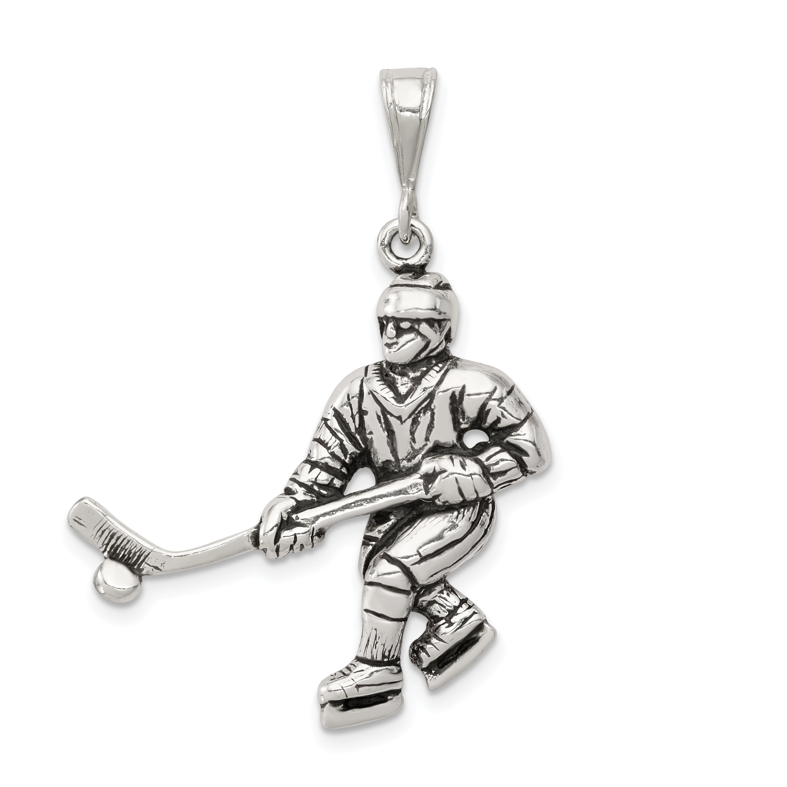925 Sterling Silver Hockey Player Pendant Charm Necklace Sport Man Fine
