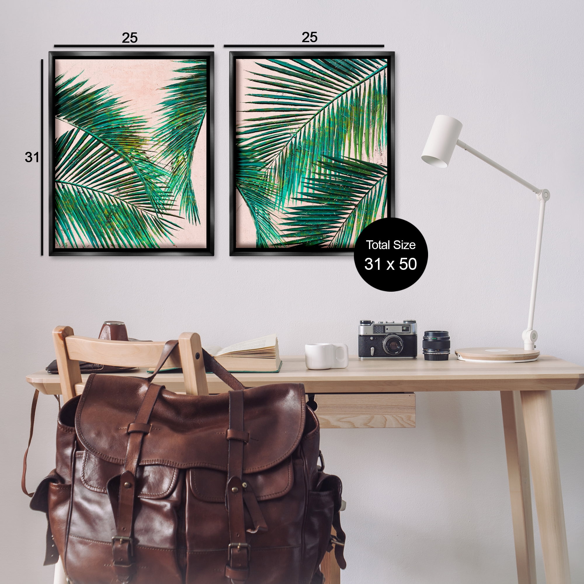 Stupell Industries Tropical Palm Fronds Plants & Flowers Painting Black Floater Framed Canvas Art Print Wall Art, 31 x 25, Set of 2