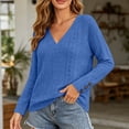 thumbnail image 5 of Smsaxvxz Sweaters for Women Lightweight Loose V-neck Long Sleeve Hollow Out Knit Pullover Tops Fall Fashion Blouse Blue L, 5 of 9