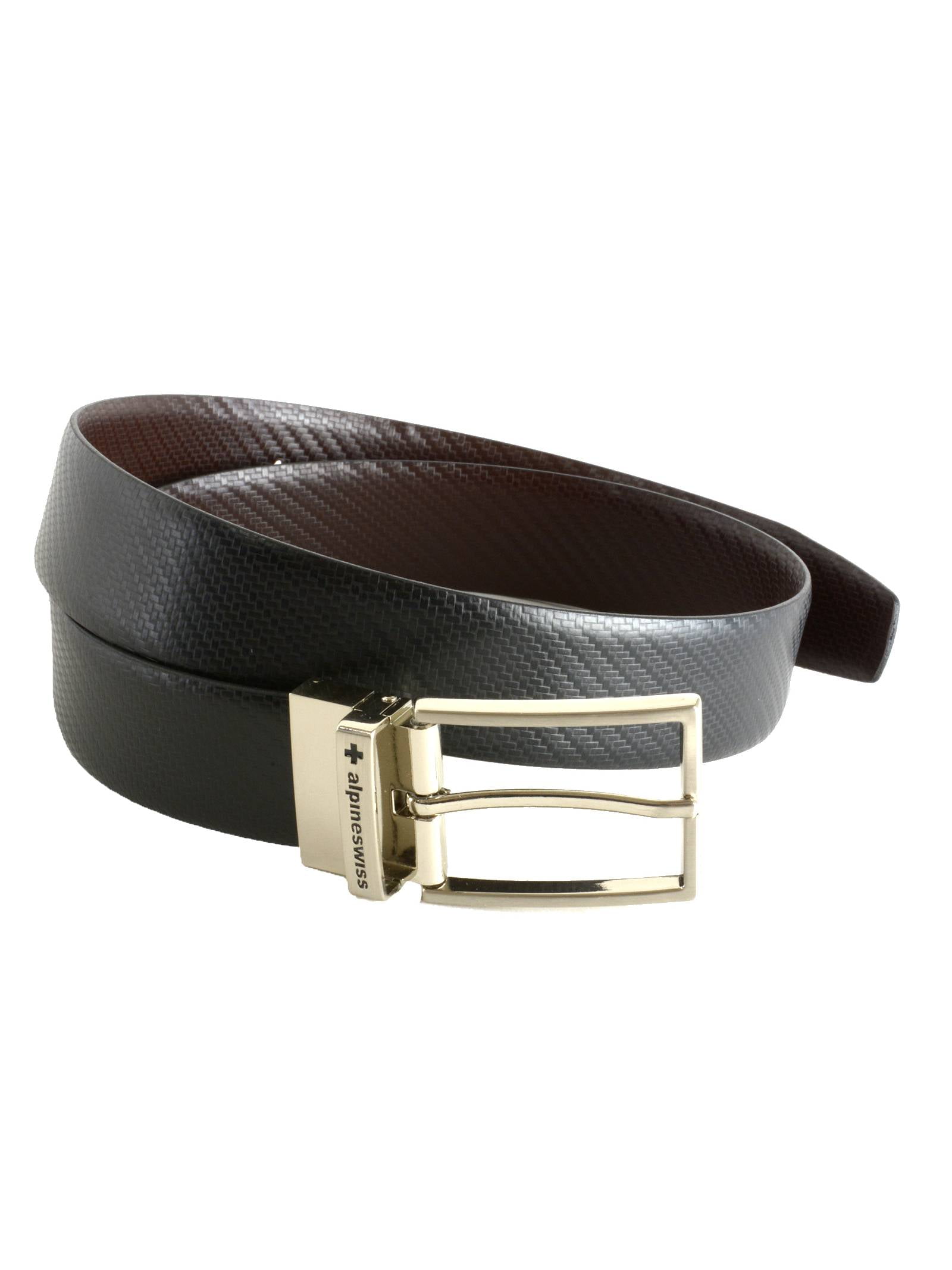 Alpine Swiss Mens Dress Belt Reversible Black Brown Leather Imported from Spain