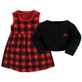 thumbnail image 3 of Hudson Baby Baby Girls Cotton Dress and Cardigan Set, Gold Heart Buffalo Plaid, 5 Toddler, 3 of 5