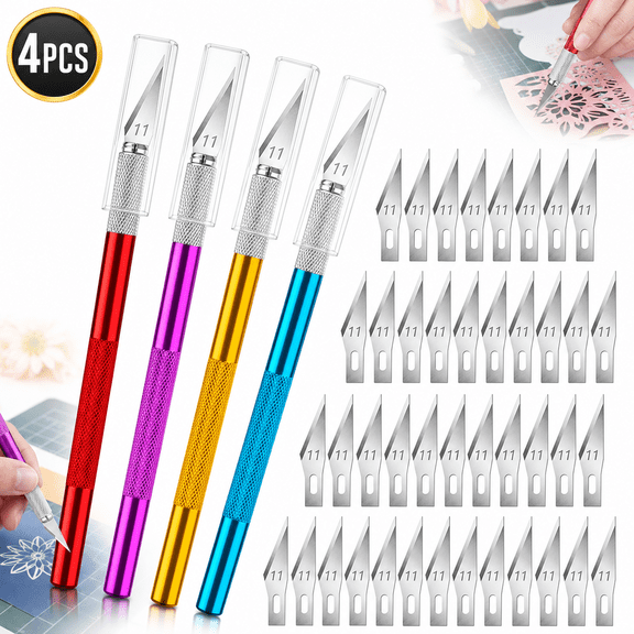 Emlimny Exacto Knife, 4 PCS Craft Knife with 40 Exacto Blades #11, Hobby Knife, Professional Exacto Knife for Crafting, Scrapbooking, Stencil, Modeling, Art Knife, Precision Knife, Exacto Knife Set