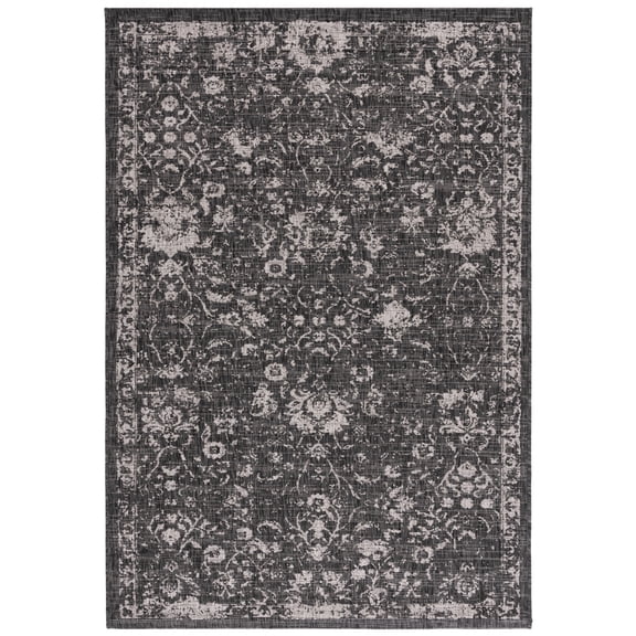 SAFAVIEH Courtyard Briony Abstract Indoor/Outdoor Area Rug, Black/Beige, 5'1" x 7'6"