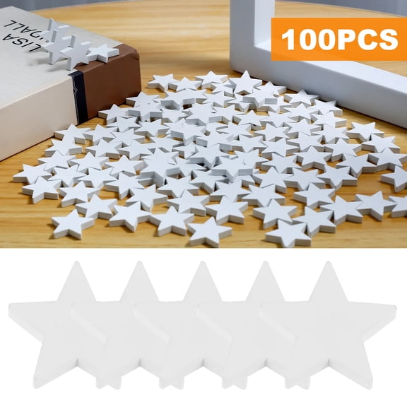 Wekvgz 100Pcs Wood Stars White Wooden Stars Decorative Wood Star Cutouts DIY Wood Star Decoration Smooth Surface Star Ornaments for DIY Crafts Painting Decor Kids Adults