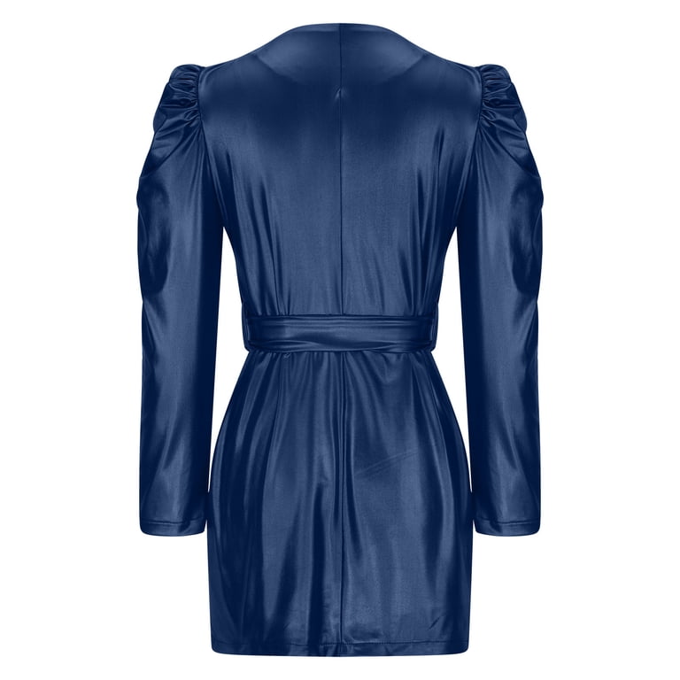 slim fit dress slacks Zapaka Women Sparkly Purple Long Sleeves Homecoming Dress with Stars V-Neck Party Dress, Navy / US22W