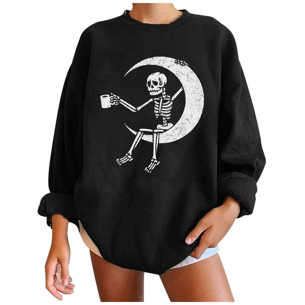 Sudaderas con capucha estampadas de manga larga informales para mujer a la moda de Halloween Pompotops gfhjh1412