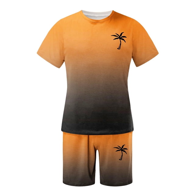 SHIXIAOO Men's 2025 Summer Tracksuit Plus Size Short Sleeve O Neck Athletic Suit Casual Color Block Drawstring Waist Tracksuit Set Men's Suits Slim Fit Modern Chef Suit for Men