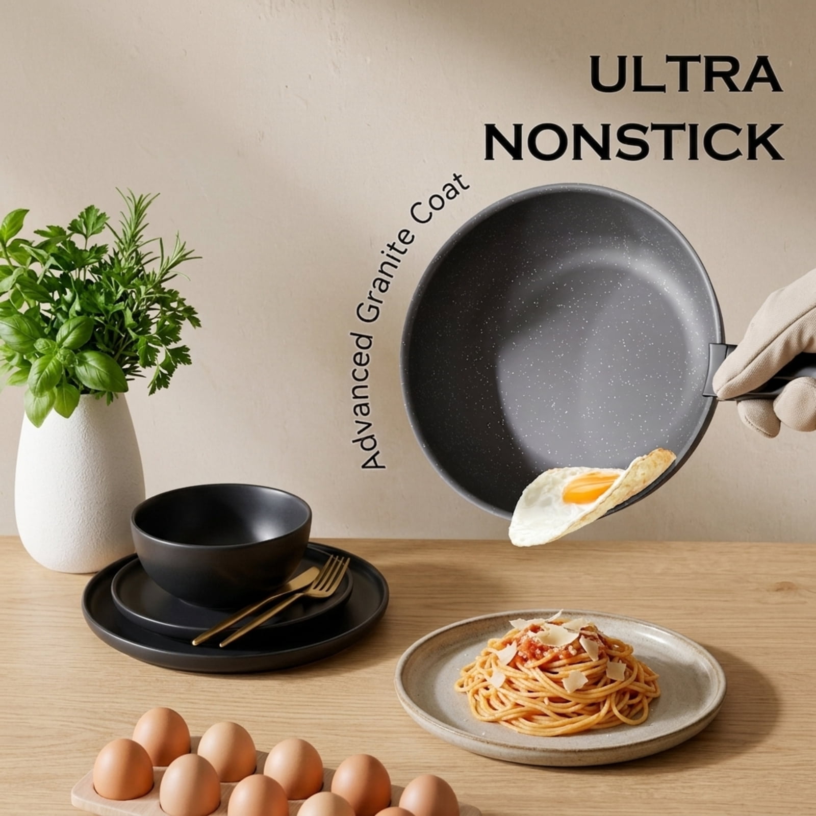 Fenbeli 18-Piece Ceramic Nonstick Cookware Set with Removable Handles, Stackable Pots and Pans, Fridge Storage Lids, Pot Protectors, Induction Compatible