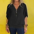 thumbnail image 2 of Holzkary Womens Half Zip V Neck Shirt Summer Half Sleeve Shirts Casual Loose Top Blouses T Shirts Women's Chiffon Zipper Neck Casual Top Style Bat Sleeve Loose Casual T Shirt Black Xxl, 2 of 6
