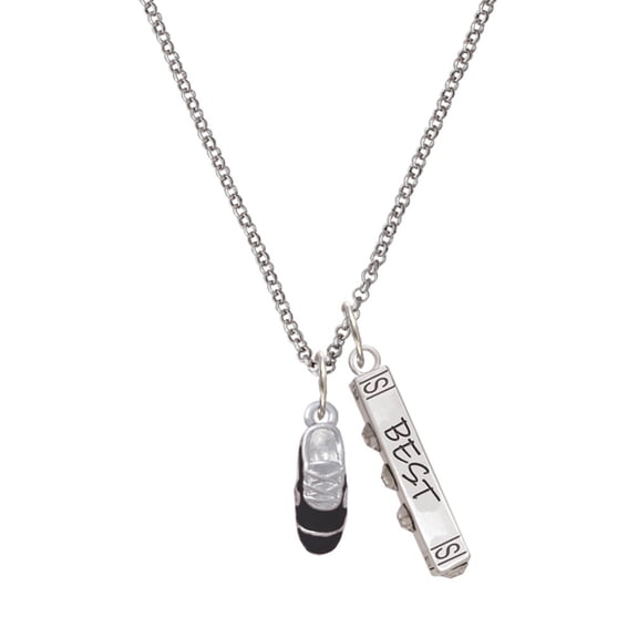 Delight Jewelry Silvertone 3-D Black Running Shoe Silvertone Best Friends Forever Bar Charm Necklace, 23"