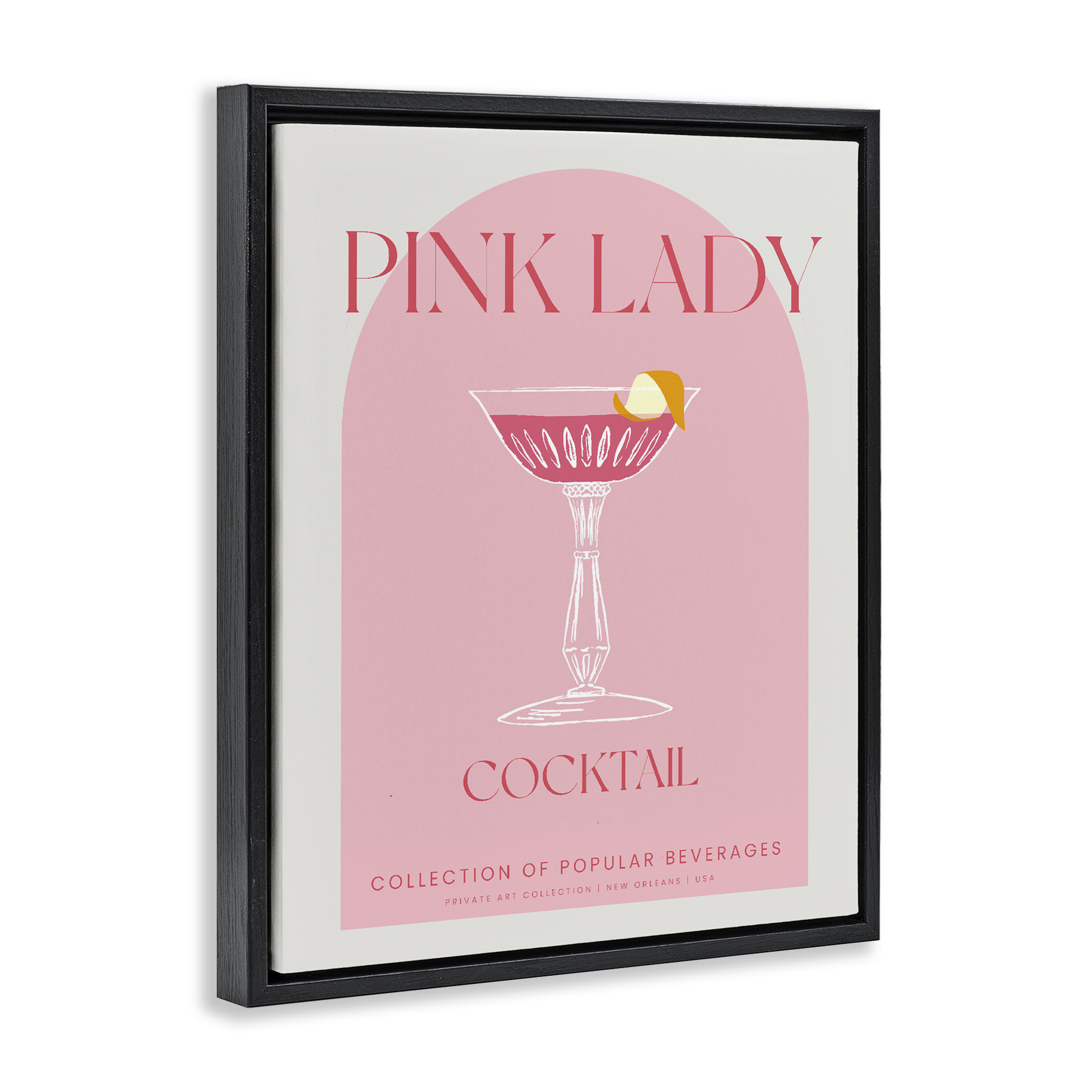 Stylish Retro Pink Lady Black Framed Floater Canvas Wall Art, design by Lil' Rue