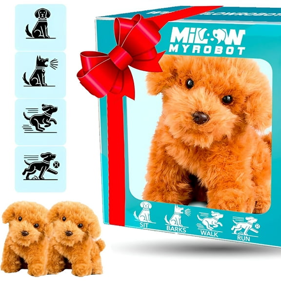 BESTSKY Robot Dog Plush Toy Puppy Electronic Interactive Dog - Walking, Barking, Tail Wagging, Realistic Robot Puppy, Stretching Companion Animal for Toddlers, Brown (3-6 Years)