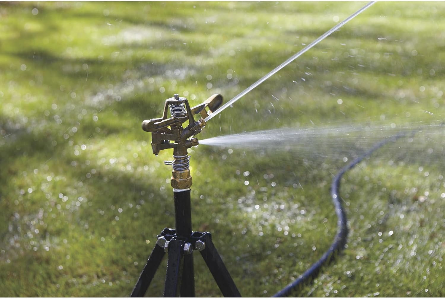 Strongway Tripod Sprinkler with Round Base - 3/4in. Brass Head with 2 Nozzles, 100ft. Dia. Coverage