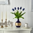 thumbnail image 3 of Nearly Natural 22" Dutch Tulip Artificial Flower Arrangement in Blue and Gold Designer Vase, Blue, 3 of 4