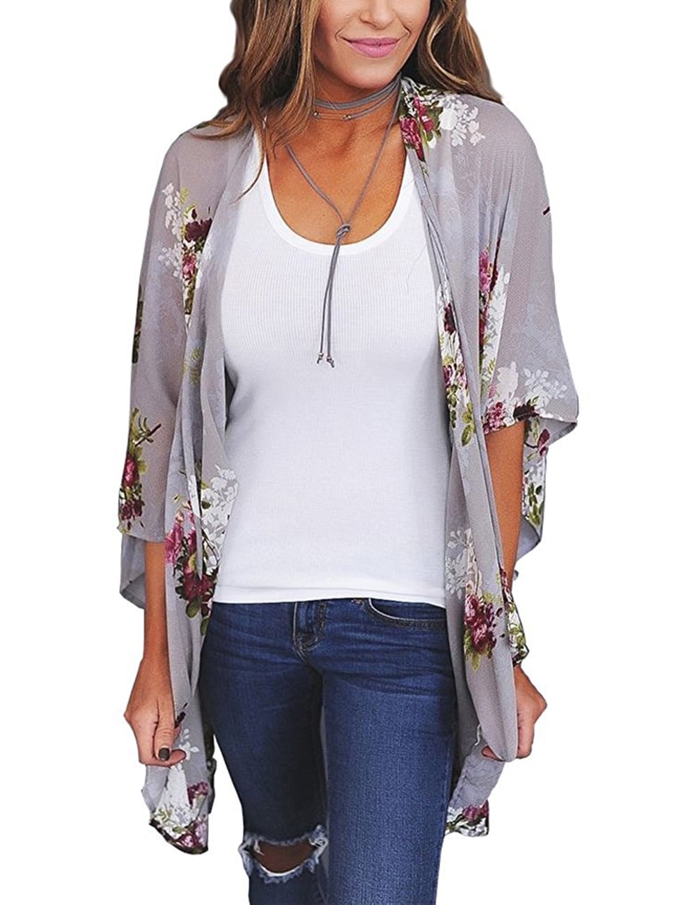 V.I.P. - Women Stylish Kimono Western Style Floral Chiffon Sun Blocked ...