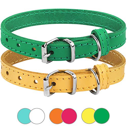 green collar or dog collar small green pet collar green cat collar Handmade leather cat