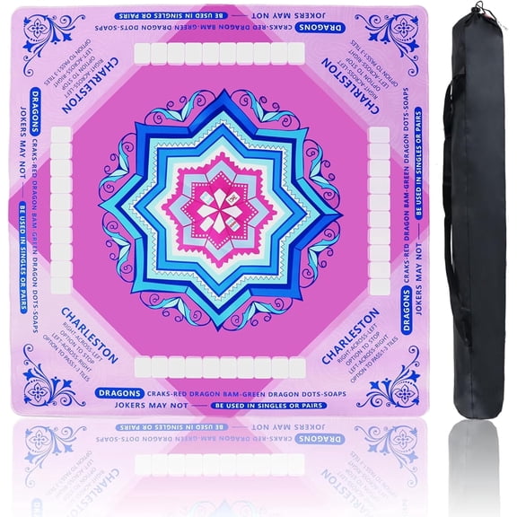 Cyfie Mahjong Mat for Table 32.5x32.5 Inch, 3mm Thick Anti-Slip Noise Reduction Mahjong Mat with Rules, Waterproof Game Mats for Poker, Board Games, Cards & Dominoes (Pink)