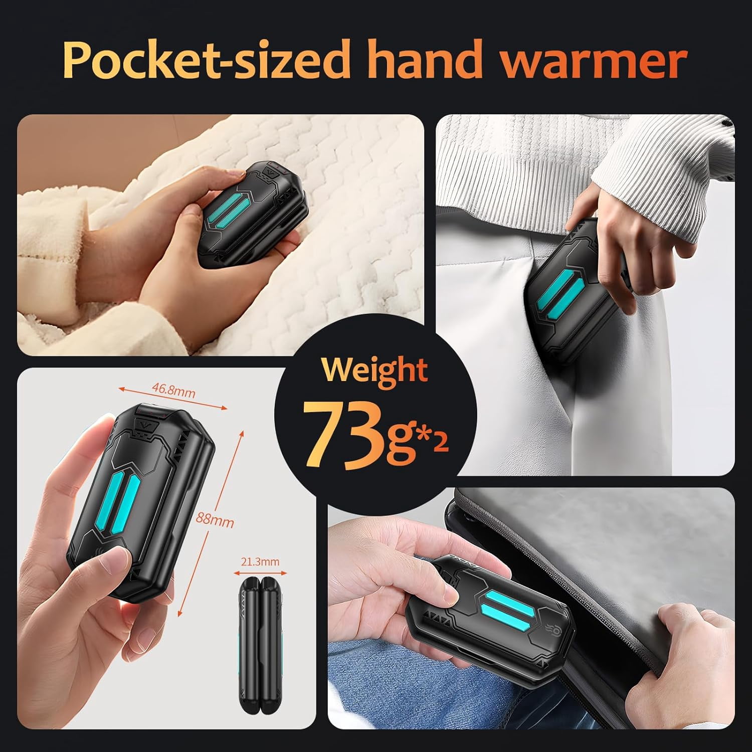 Portable Electric Hand Warmer Hot Hands 3-Level Heating Suitable for Pocket Handbags Reusable USB Hand Warmer Rechargeable Ldeal Technology Gift for Woman Man