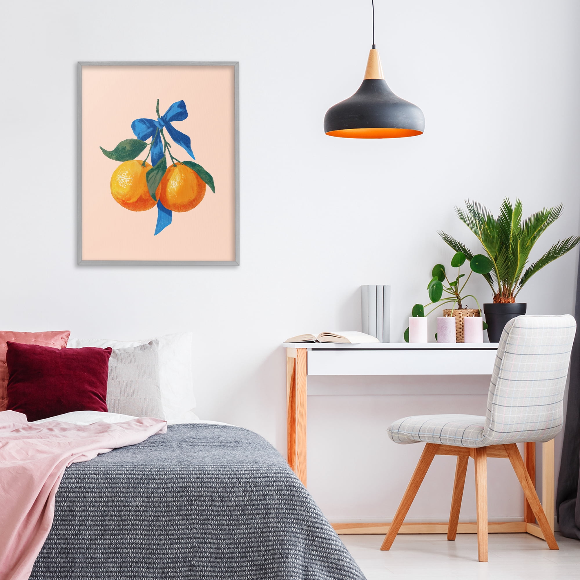 Stupell Industries Two Oranges with Blue Bow Gray Framed Giclee Art, design by Imagine It Images