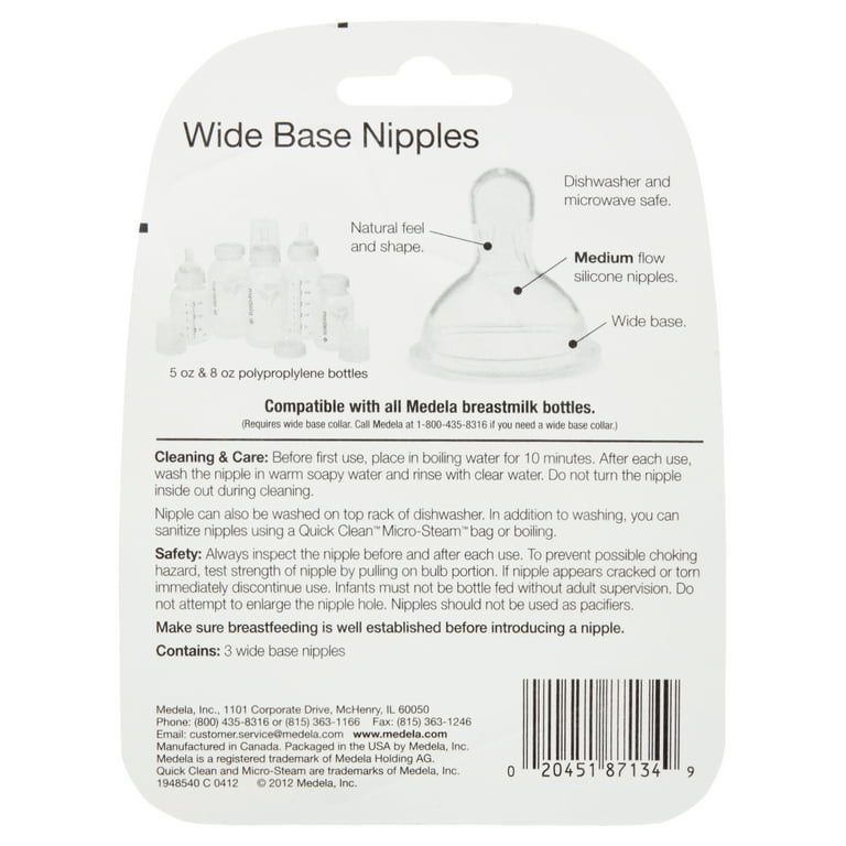 Medela Wide Base Bottle Nipple, Medium Flow, BPA Free Silicone, 87134, 3  Pack 