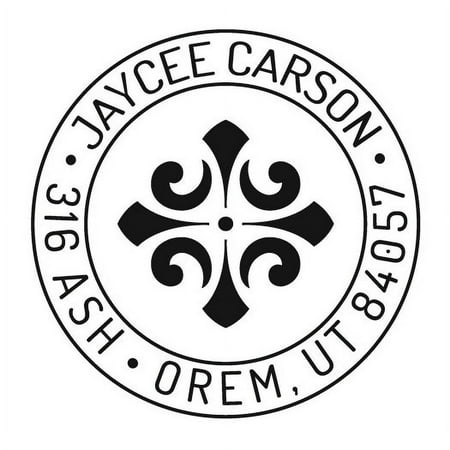 Personalized Round Self-Inking Rubber Stamp - Diamond Scroll