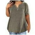 thumbnail image 4 of Dazajoo Notch V Neck Tops for Women Plus Size Casual Basic Solid Color Tunic with Pocket 2024 Summer Flowy Short Sleeve Oversized Shirts,Brown,L, 4 of 4