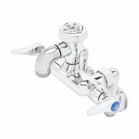 T&S Brass - Service Sink Faucet, Wall Mount, Adjustable Center, Vac. Breaker, Integral Stop, Polished