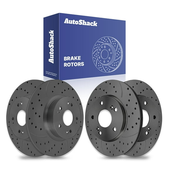 AutoShack Front & Rear Drilled & Slotted Brake Rotors | Replacement for 2008-2012 Honda Accord 2.4L 3.0L 3.5L V6 FWD | Black Matte Finish | 4-PC Set | BlackShield