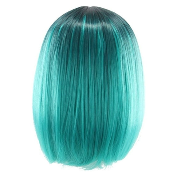 unbranded Womens Bob Wig Gradient Color Cosplay Synthetic Hair Wig Short Straight Wigs Lace High Temperature Bob Wig (Gradient Dark Green)