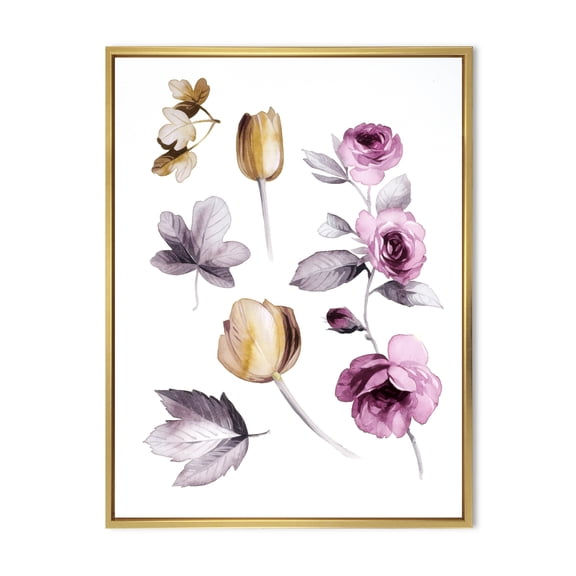 Designart 'Orange and Pink Wildflowers' Traditional Framed Canvas Wall Art Print