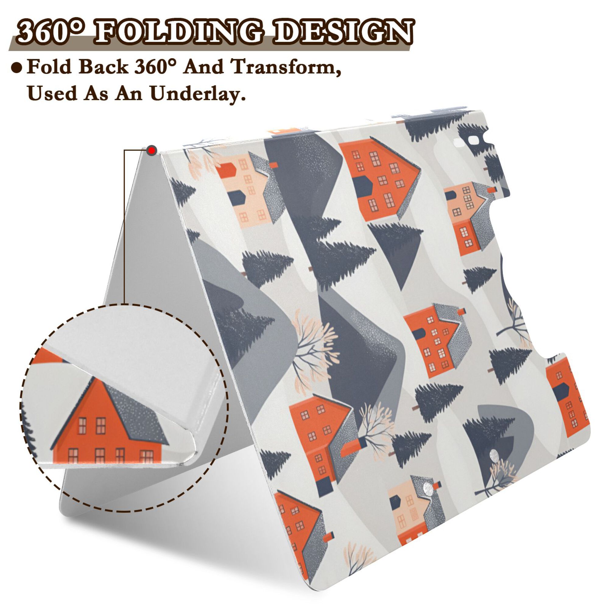 FORMRS A4 Clipboard Folder with Pen Holder Horizontal Foldable School Office Binder, Blue Snow Houses