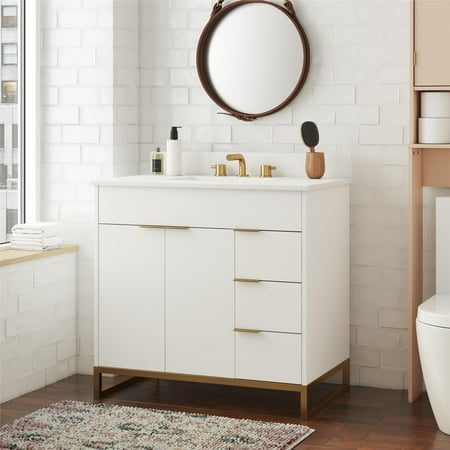 CosmoLiving Leona 36" Bathroom Vanity  White with Gold Metal