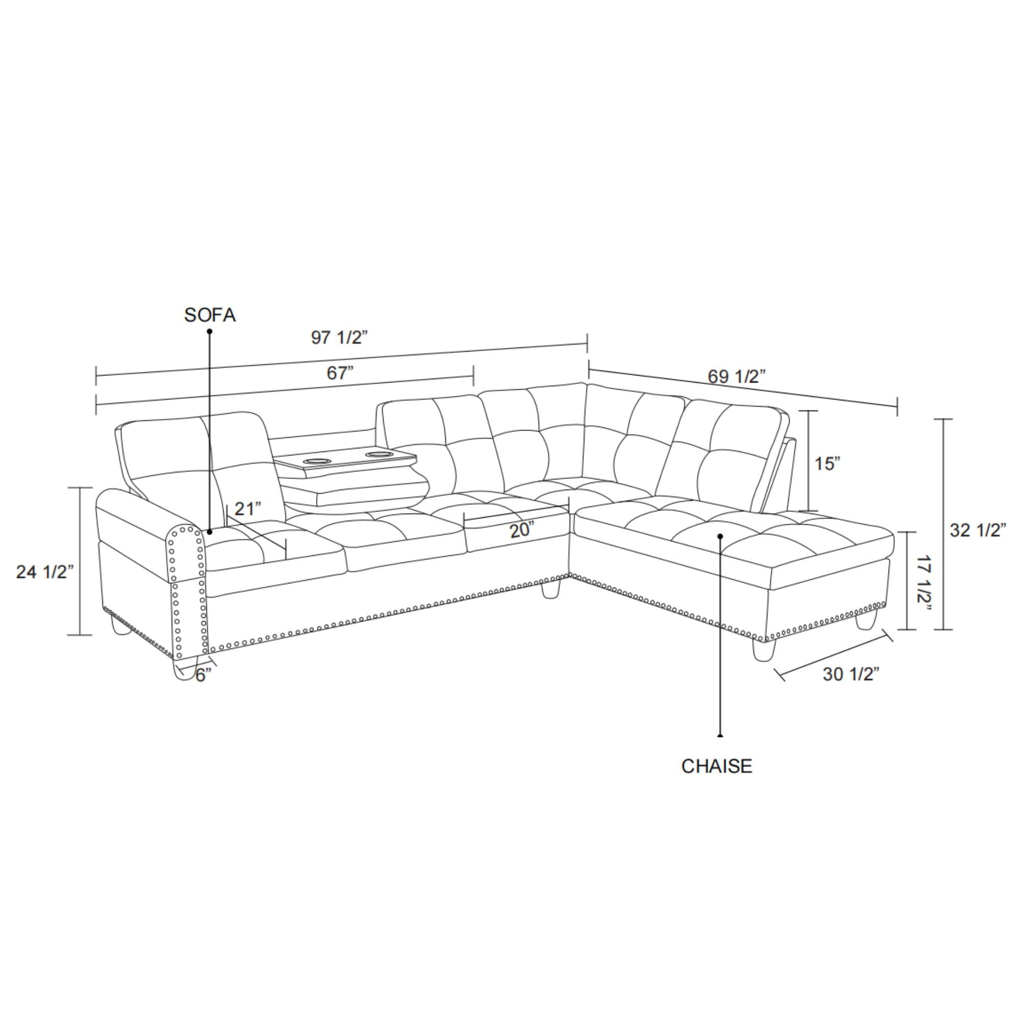 L-Shaped Linen Sectional Sofa with Right Chaise, Modular Tufted Couch Nail-Head Lounge Sofa for Living Room, Black
